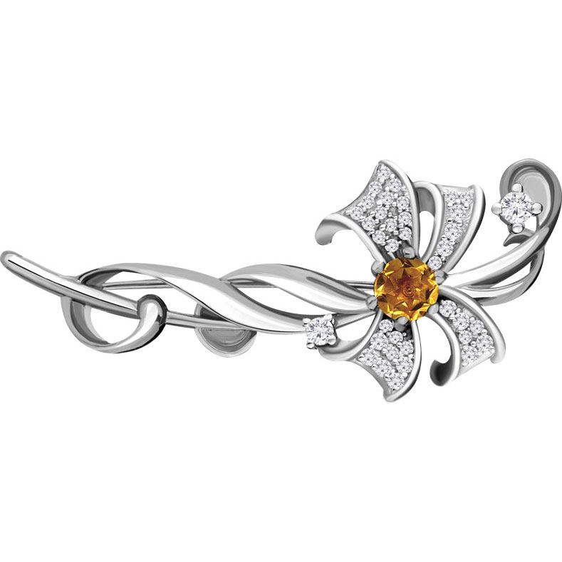 Серебряная брошь Aquamarine 7150806A-S-a с цитрином, фианитами