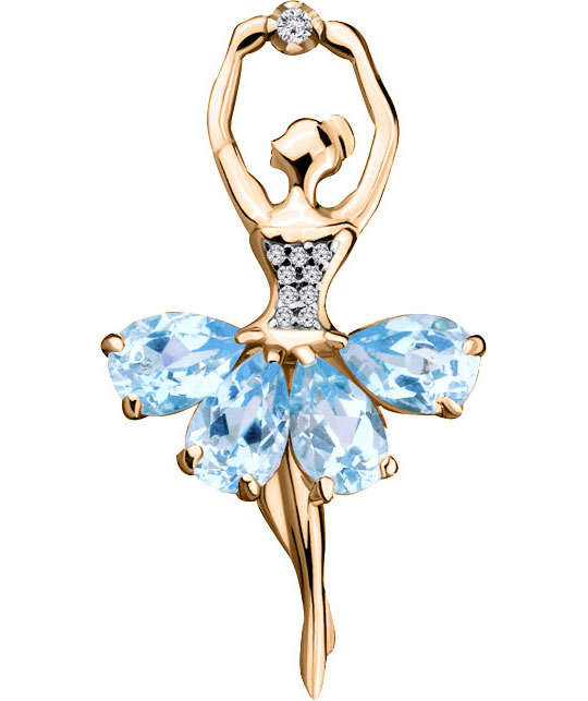 Серебряная брошь Aquamarine 7263302A-S-g-a с топазами, фианитами