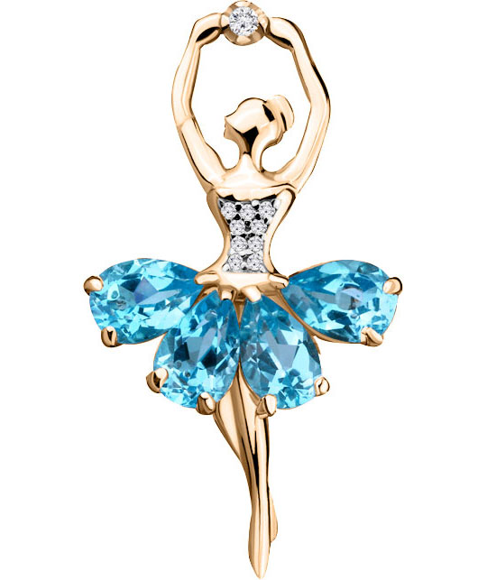 Серебряная брошь ''Балерина'' Aquamarine 7263305A-S-g-a с топазами, фианитами