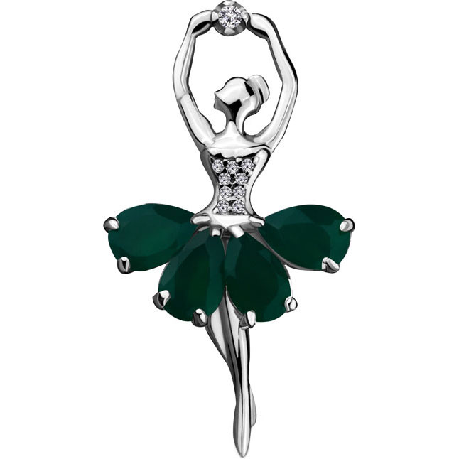 Серебряная брошь ''Балерина'' Aquamarine 7263309A-S-a с агатами, фианитами