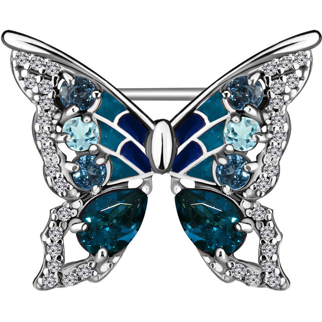 Серебряная брошь Aquamarine 7267166A-S-a с Лондон топазами, топазами, фианитами