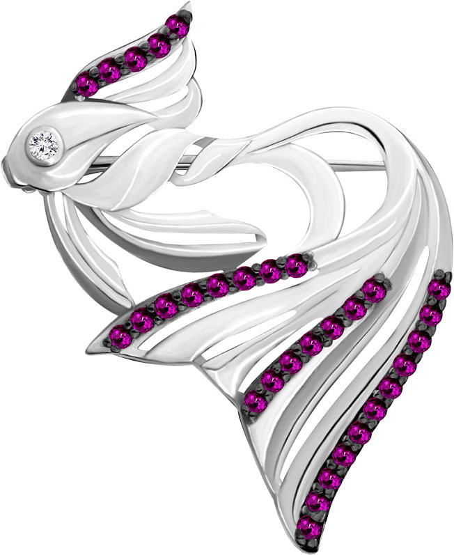Серебряная брошь Aquamarine 72762V-S-a с корундами, фианитом