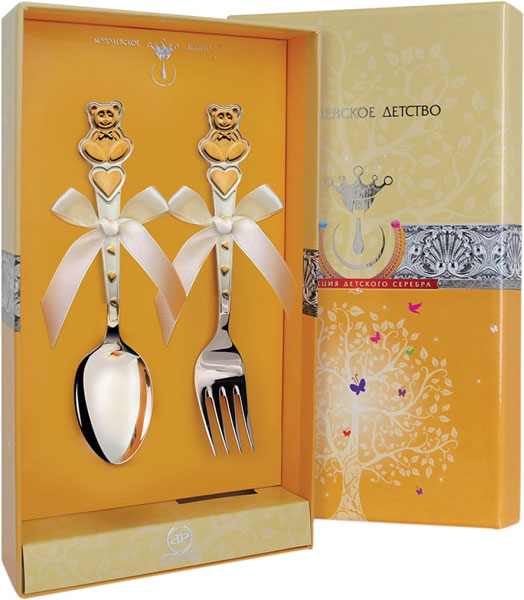 Детский подарочный набор столовых приборов ''Мишка с сердечками''  АргентА 419NB05802