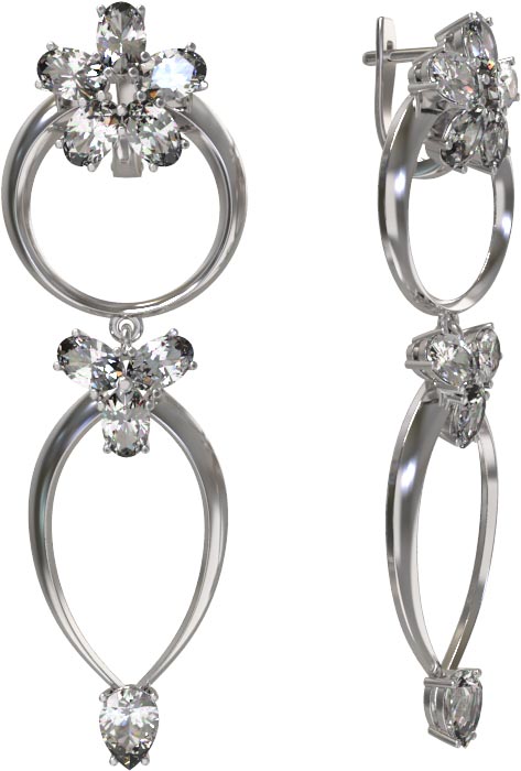 Серебряные длинные серьги с подвесками Арина 1032492-01110 c фианитами