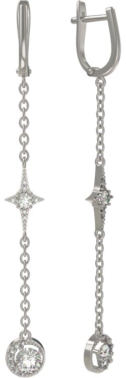 Серебряные длинные с подвесками серьги Арина 1033662-01110 c фианитами