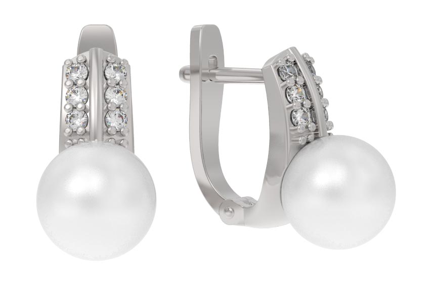 Серебряные серьги Арина 1039532-01150-2S c жемчугом Swarovski, фианитами