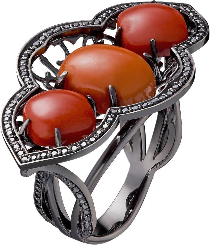 Перстень из черного золота Art I Fact Jewellery 0103.0023-rings-korall-shpinel с кораллами, шпинелью