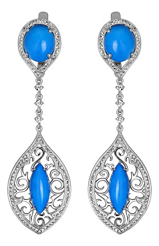 Длинные серьги из белого золота Art I Fact Jewellery 0203.0023-earrings-cerulait-lejkosapfir с церулаитами, лейкосапфирами