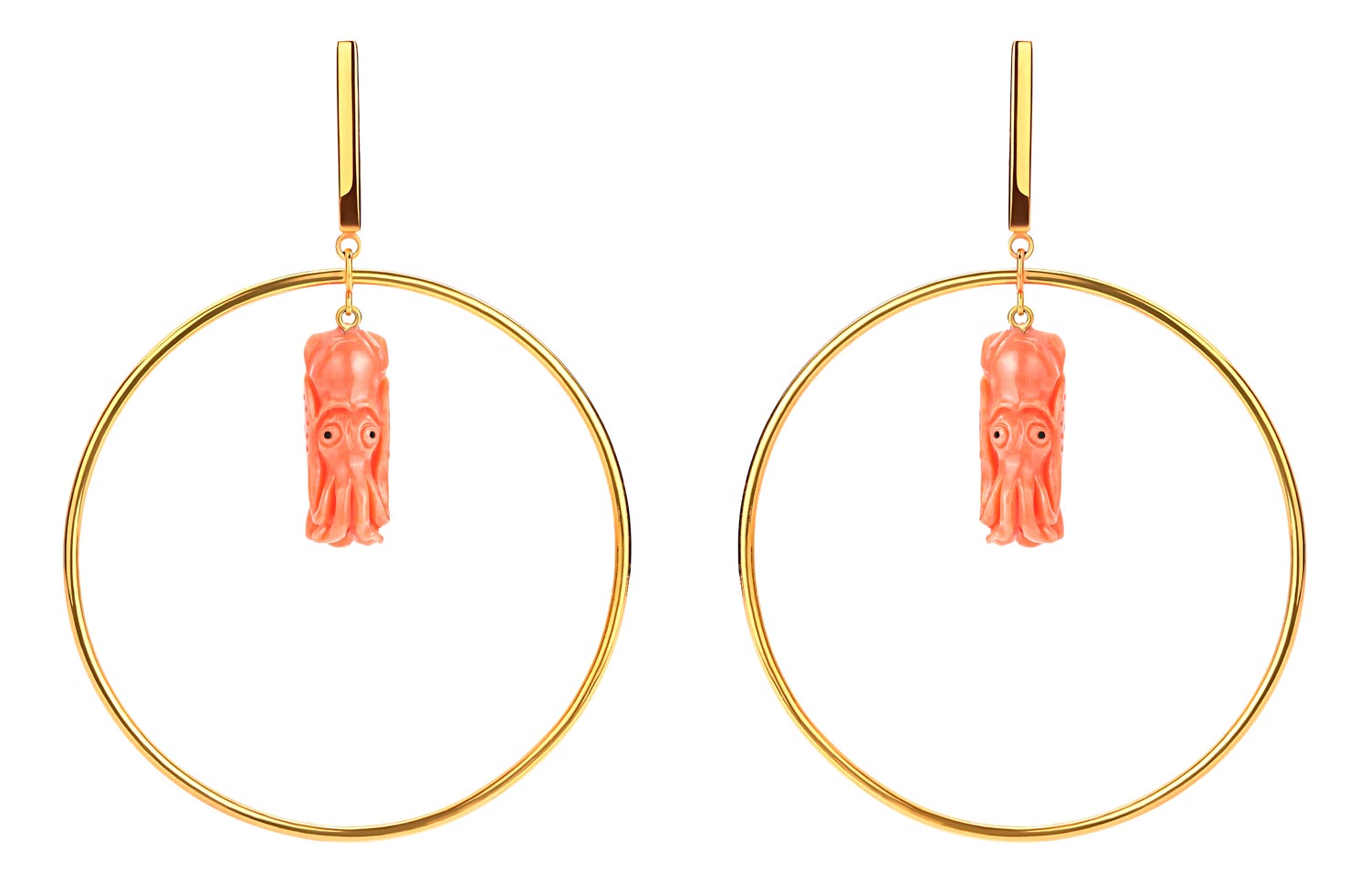 Серебряные серьги круглые ''Осьминожки'' Art I Fact Jewellery 0226.0244-earrings-korall с фантазийными кораллами