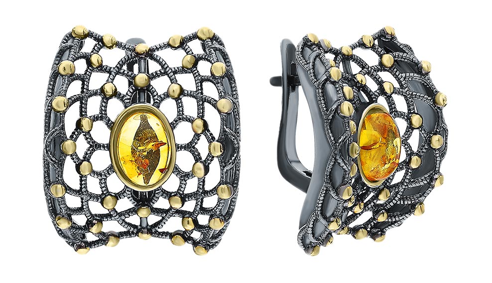 Серебряные серьги Балтзолото АртСтудио 72161375-bz c янтарем