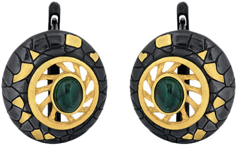 Серебряные круглые серьги Балтзолото АртСтудио 72711344-bz с малахитом