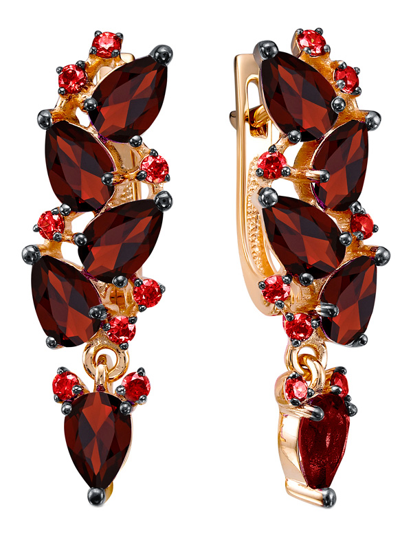 Серебряные серьги с подвесками Bellissima Tentazione S/232/Ag-617/11POZ с гранатами, фианитами