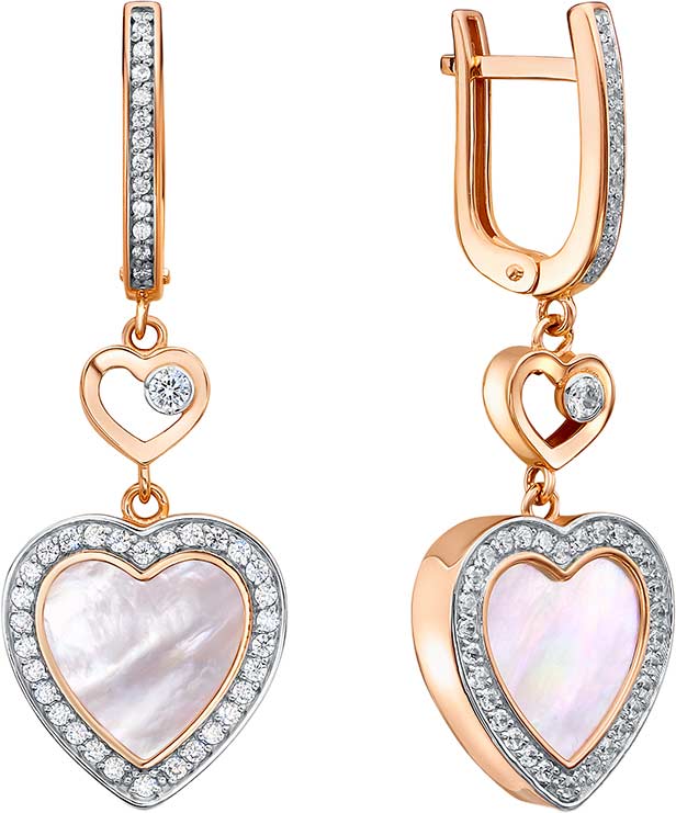 Золотые серьги с подвесками BERGER 120150-P с перламутром, фианитами