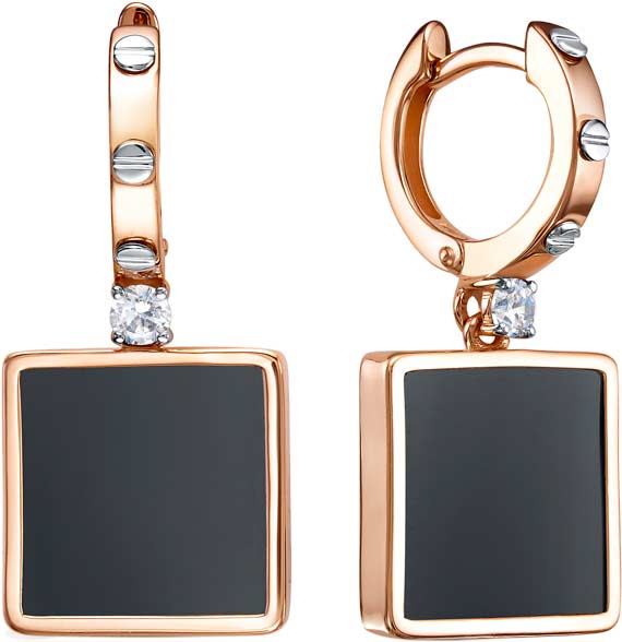 Золотые серьги с подвесками BERGER 120242 с ониксами, фианитами