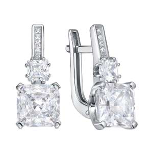 Серьги из белого золота BERGER B120608 с бриллианитами, фианитами