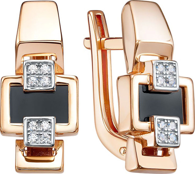 Золотые серьги BERGER BR121059 с бриллиантами, ониксом