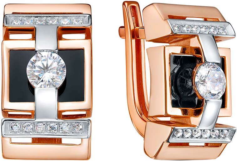 Золотые серьги BERGER BR121115 c бриллиантом, ониксом