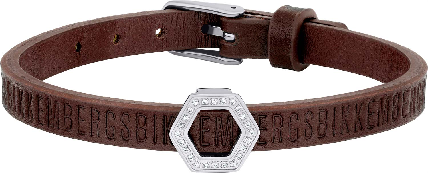 Мужской кожаный браслет Bikkembergs MU2W-LEA03-BR c бриллиантом