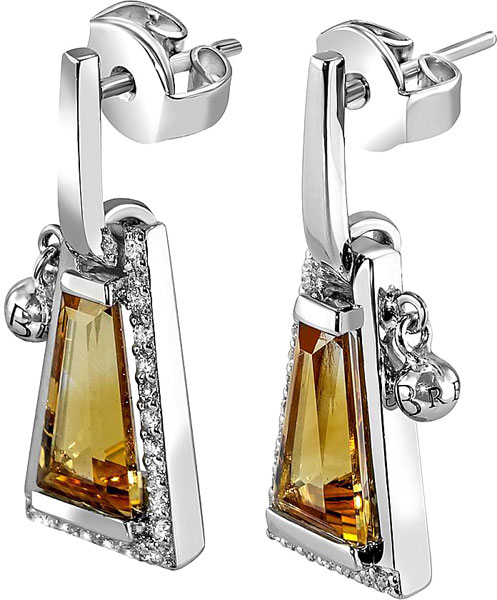 Серебряные длинные серьги Breuning 11/02699-3S/149 с цитрином, кубическим цирконием