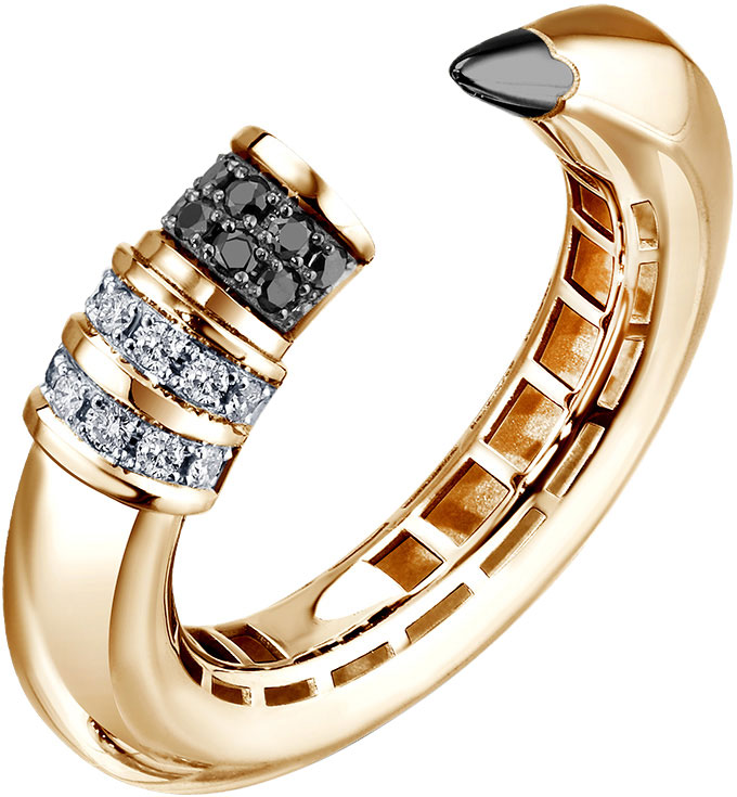 Золотое открытое кольцо ''Карандаш'' Brilliant Style Jewelry 4597-119 с черными бриллиантами, бриллиантами