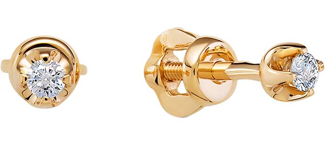 Золотые серьги-пусеты Brilliant Style Jewelry 565-210 c бриллиантом