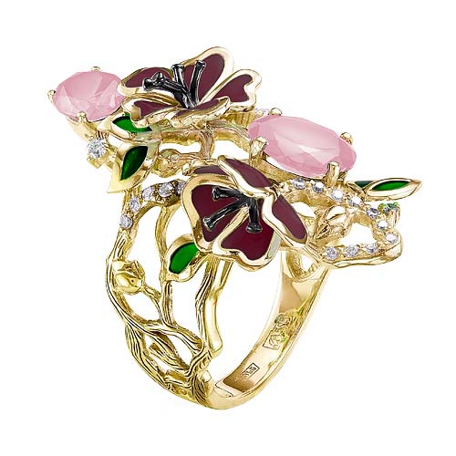 Золотое кольцо БРИЛЛИАНТЫ КОСТРОМЫ 01-2428. c эмалью, бриллиантом, кварцем