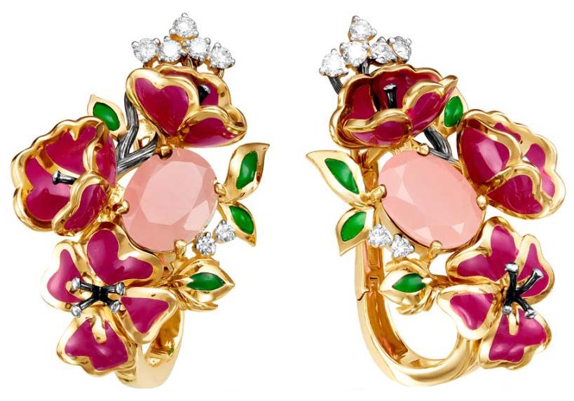 Золотые серьги БРИЛЛИАНТЫ КОСТРОМЫ 02-2427. c эмалью, бриллиантом, кварцем