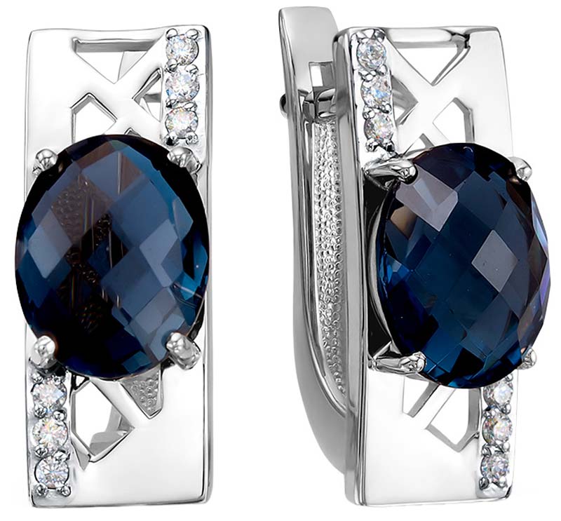 Серьги из белого золота БРИЛЛИАНТЫ КОСТРОМЫ 1B02-4321/5-01.01KR45.22OV с Лондон топазами, бриллиантами