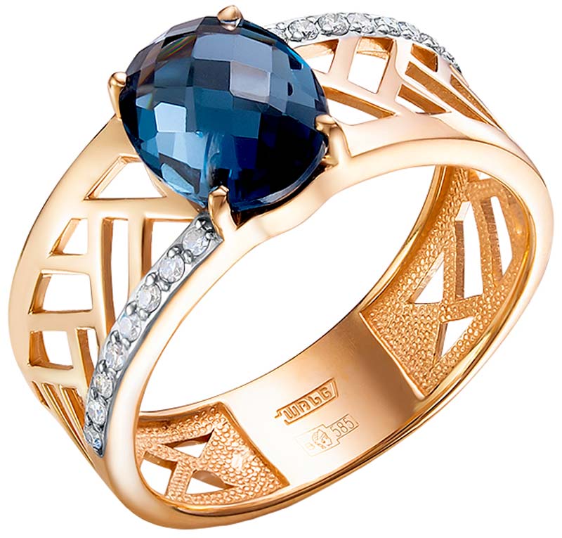 Золотое кольцо БРИЛЛИАНТЫ КОСТРОМЫ 1K01-4321/5-01.01KR45.22OV с Лондон топазом, бриллиантами