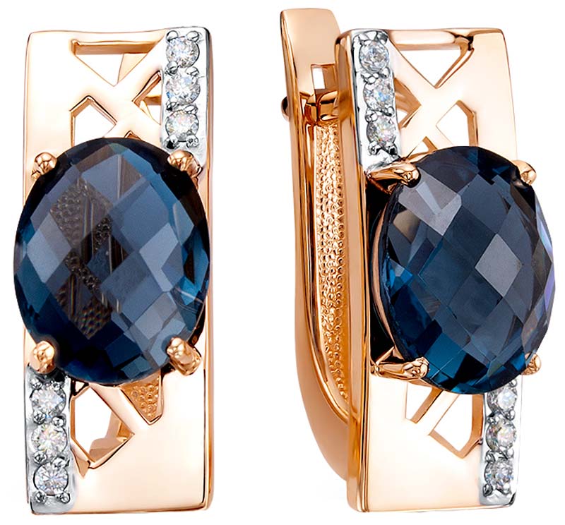 Золотые серьги БРИЛЛИАНТЫ КОСТРОМЫ 1K02-4321/5-01.01KR45.22OV с Лондон топазами, бриллиантами