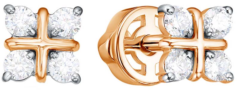 Золотые пусеты-гвоздики BUBLIK JEWELRY BR2000131010 с выращенными бриллиантами