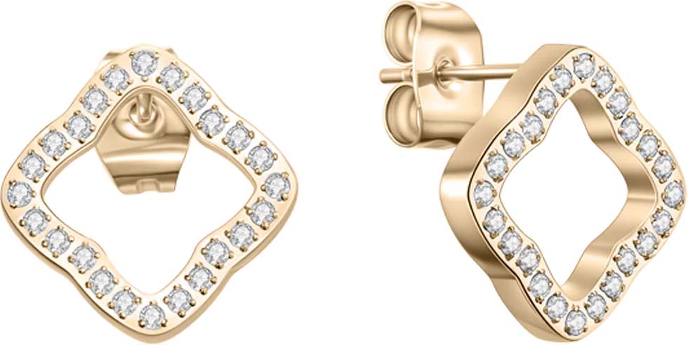 Стальные серьги пусеты-гвоздики BURKER FIONA-CHIC-EARRINGS-GOLD с фианитами