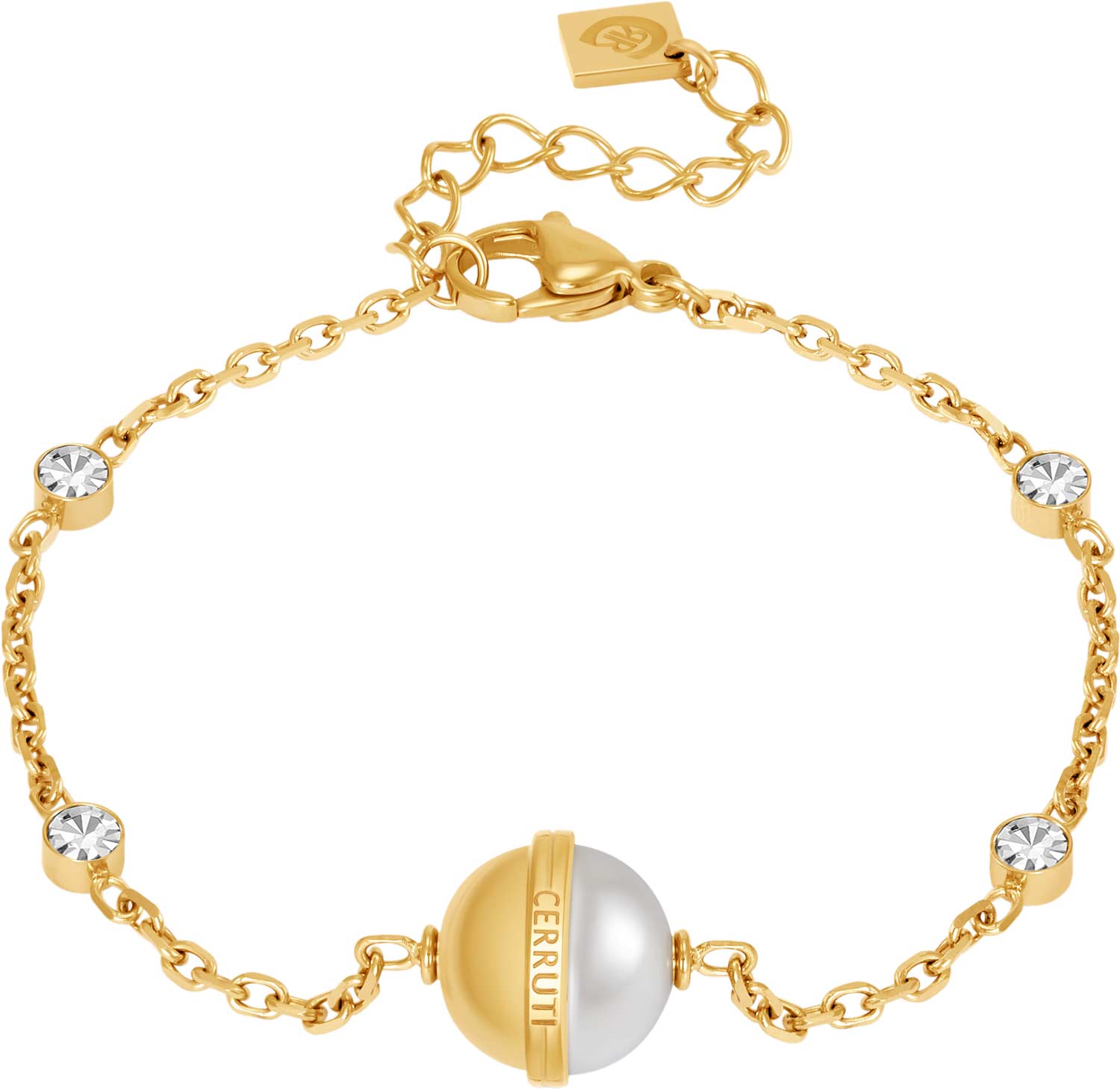 Стальной браслет цепь Cerruti 1881 CIJLB0013501 с искусственным жемчугом, кристаллами