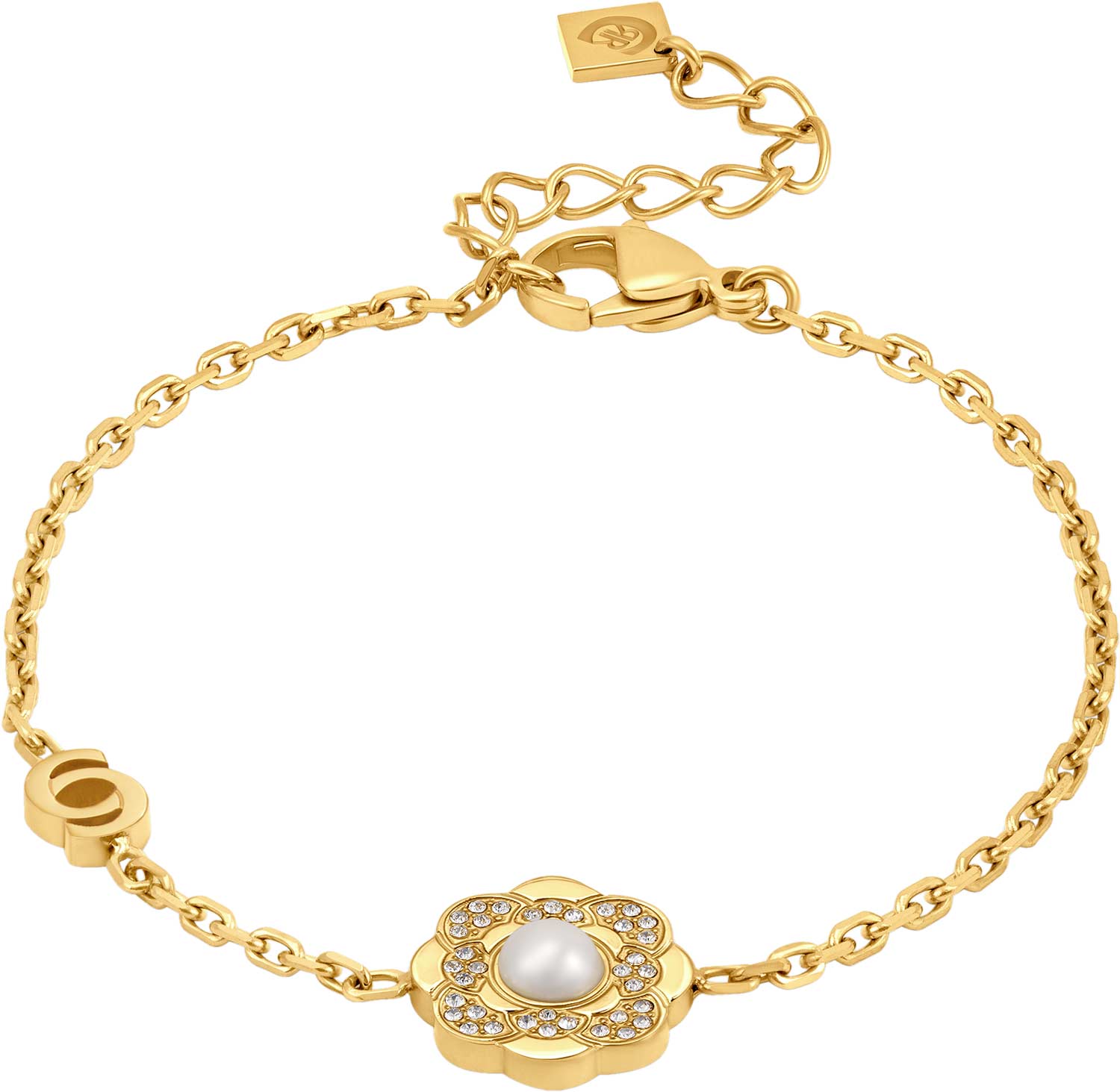 Стальной браслет цепь Cerruti 1881 CIJLB0013901 с искусственным жемчугом, кристаллами