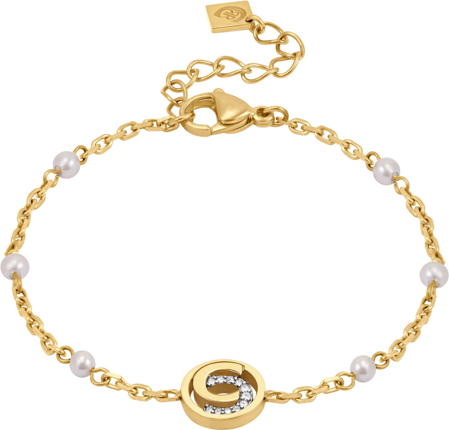 Стальной браслет цепь Cerruti 1881 CIJLB0014002 с искусственным жемчугом, кристаллами