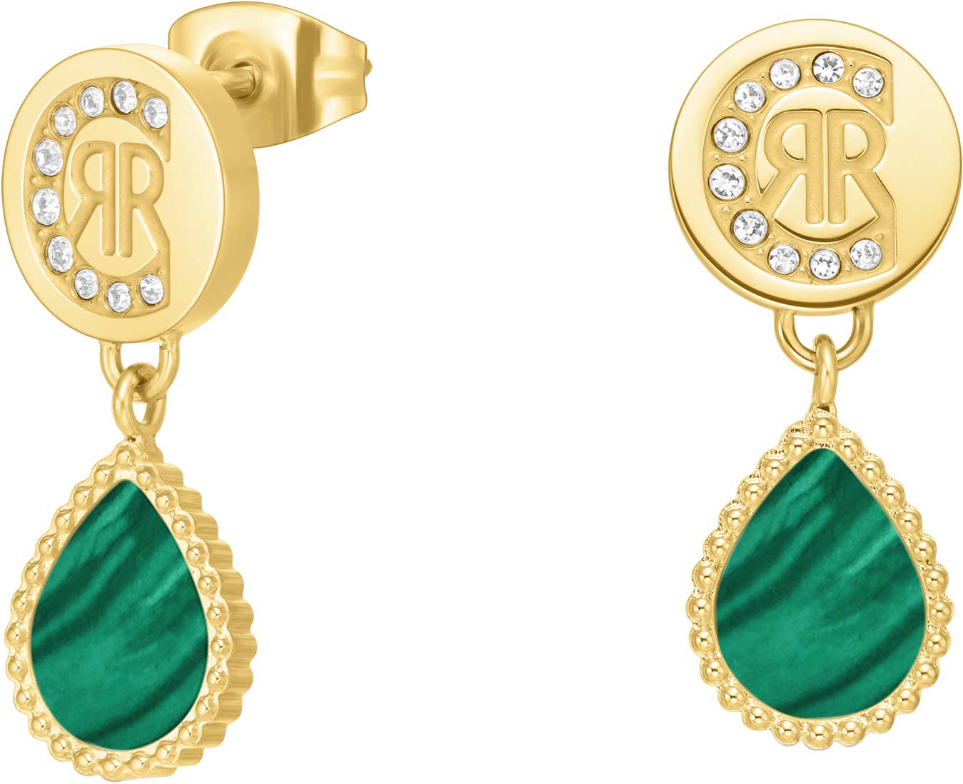 Стальные серьги с подвесками Cerruti 1881 CIJLE0010902 с малахитом, кристаллами