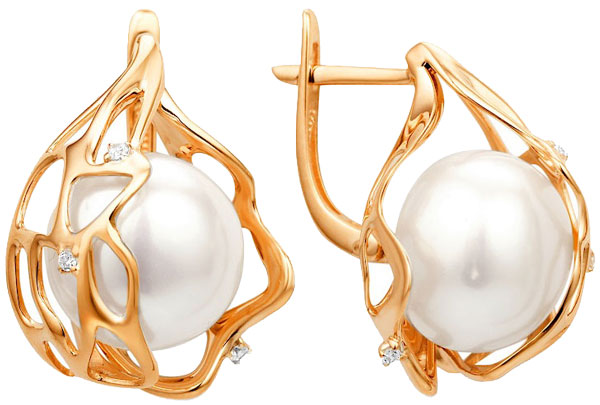 Золотые классические серьги Contessa 21802556-g c жемчугом, фианитом