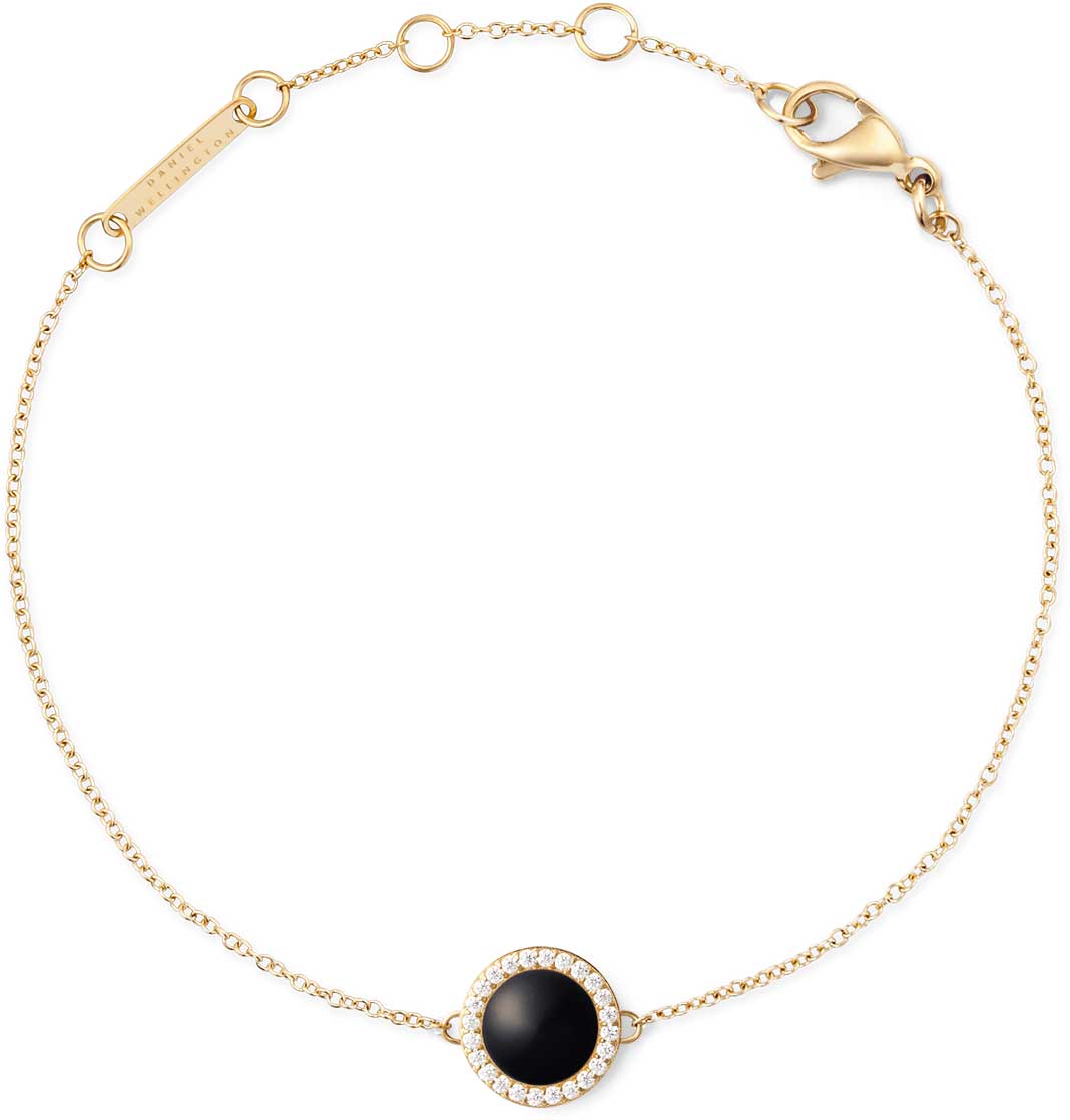 Стальной браслет цепь Daniel Wellington Audrey-Bracelet-Black-Agathe-G с черным агатом, кристаллами
