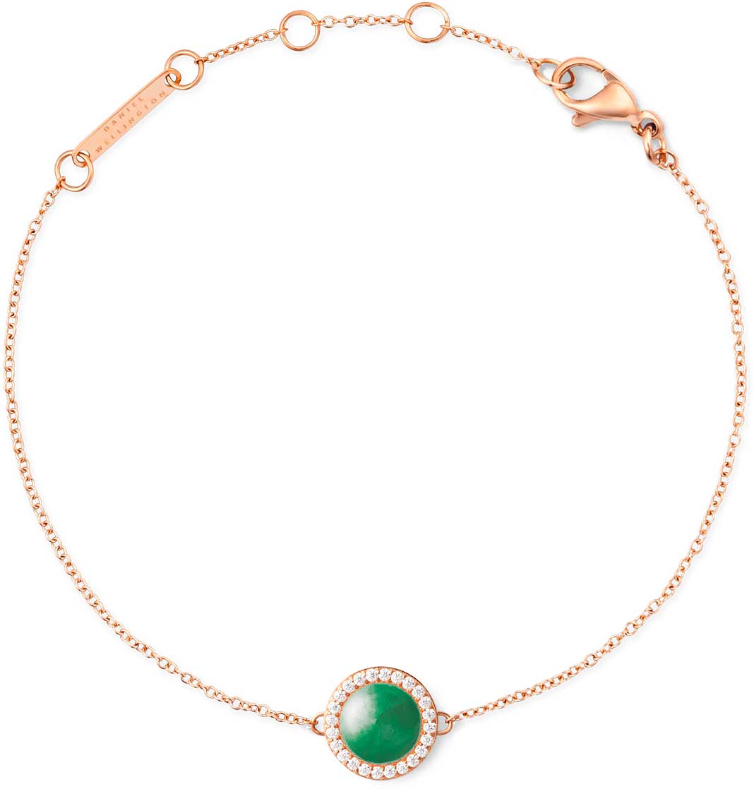 Стальной браслет цепь Daniel Wellington Audrey-Bracelet-Jade-RG с нефритом, кристаллами