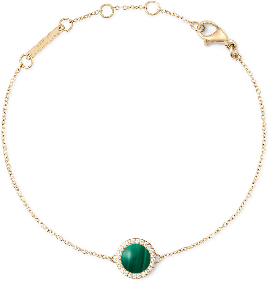 Стальной браслет цепь Daniel Wellington Audrey-Bracelet-Malachite-G с малахитом, кристаллами