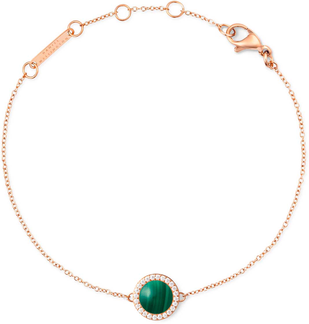 Стальной браслет цепь Daniel Wellington Audrey-Bracelet-Malachite-RG с малахитом, кристаллами