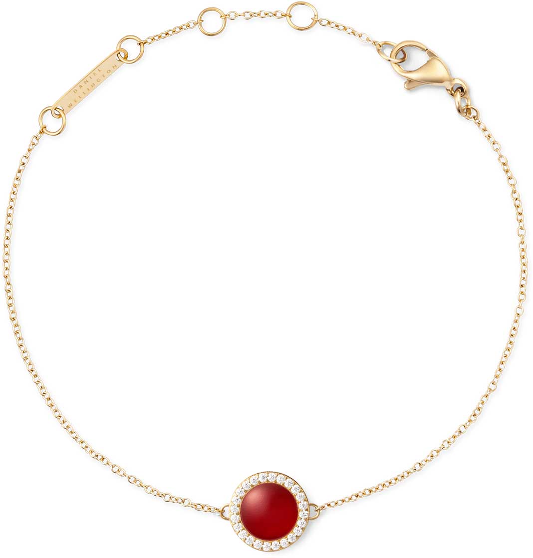 Стальной браслет цепь Daniel Wellington Audrey-Bracelet-Red-Agathe-G с красным агатом, кристаллами