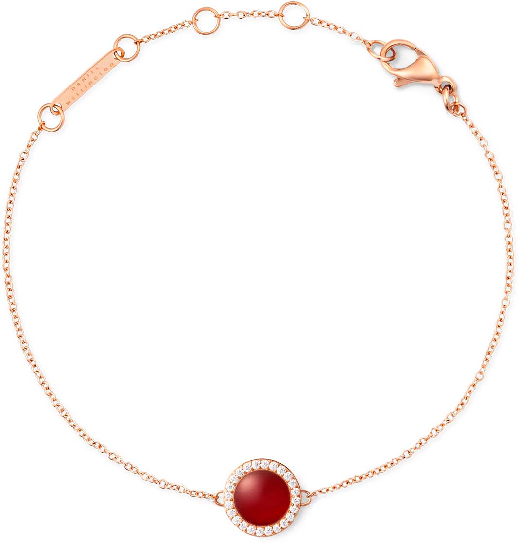 Стальной браслет цепь Daniel Wellington Audrey-Bracelet-Red-Agathe-RG с красным агатом, кристаллами