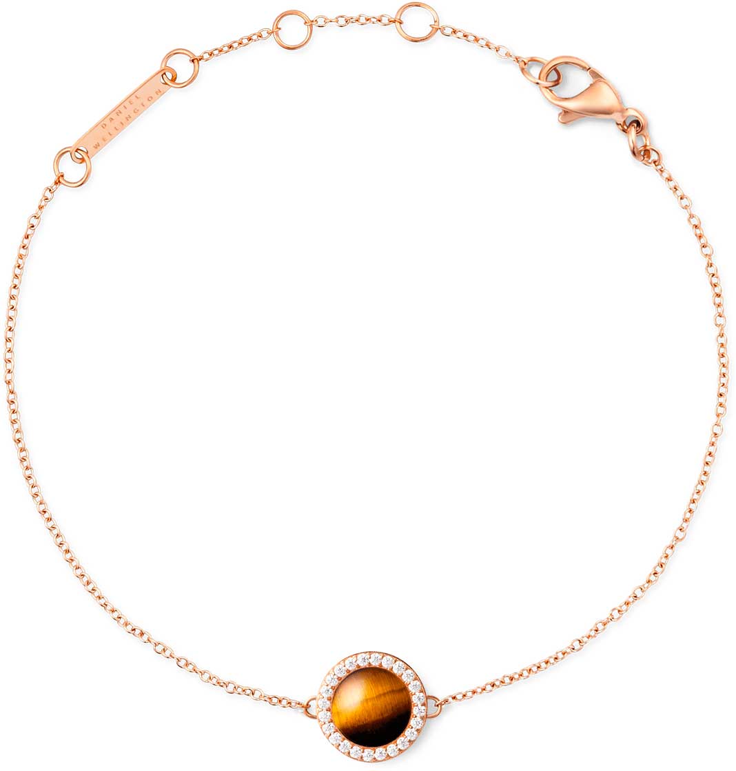 Стальной браслет цепь Daniel Wellington Audrey-Bracelet-Tiger-Eye-RG с тигровым глазом, кристаллами