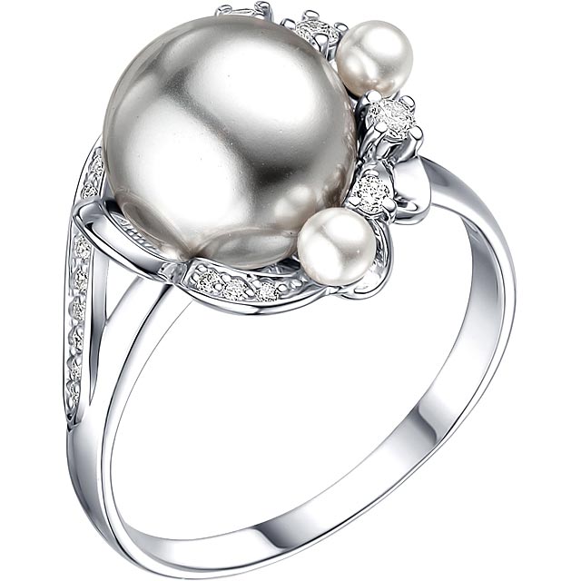 Серебряное кольцо ДАР K-3677RK8060400 с жемчугом Swarovski, фианитами