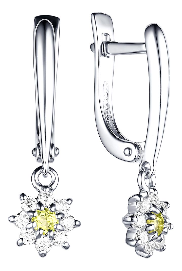 Серебряные серьги с подвесками ДАР S-4068RS40600 с хризолитами, фианитами