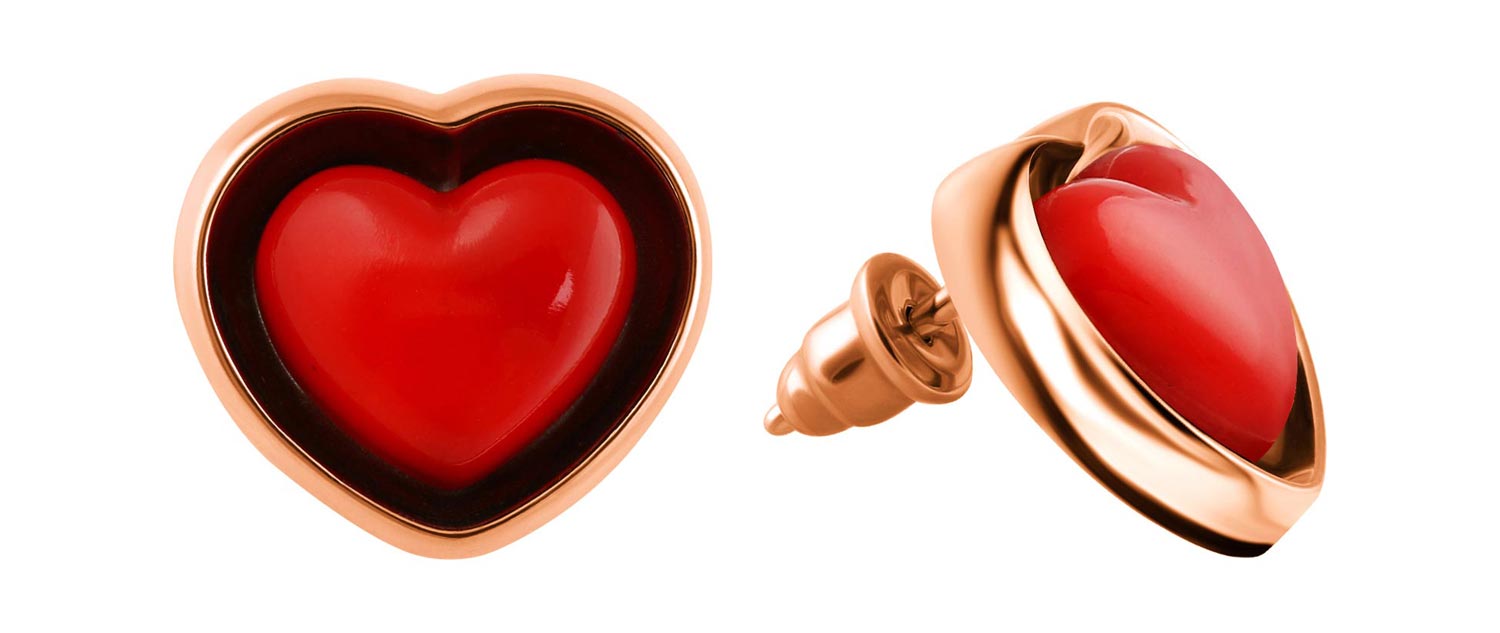 Серебряные серьги пусеты-гвоздики ''Сердца'' Darvin 122N22063AA с кораллами