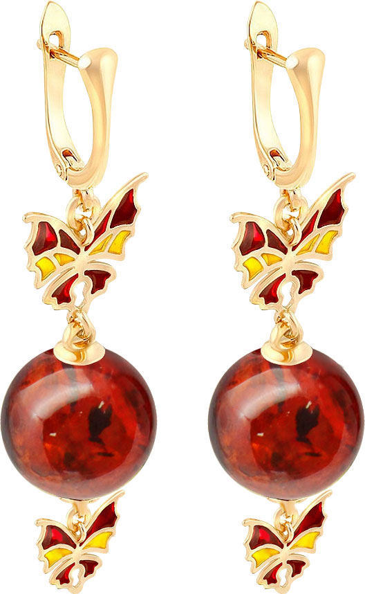 Серебряные серьги шарики с подвесками Darvin 42904S020NN c янтарем