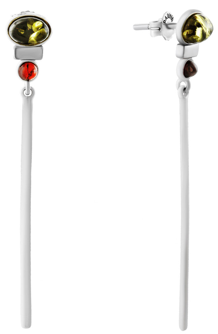 Серебряные длинные серьги с подвесками Darvin 922061950AC с янтарем