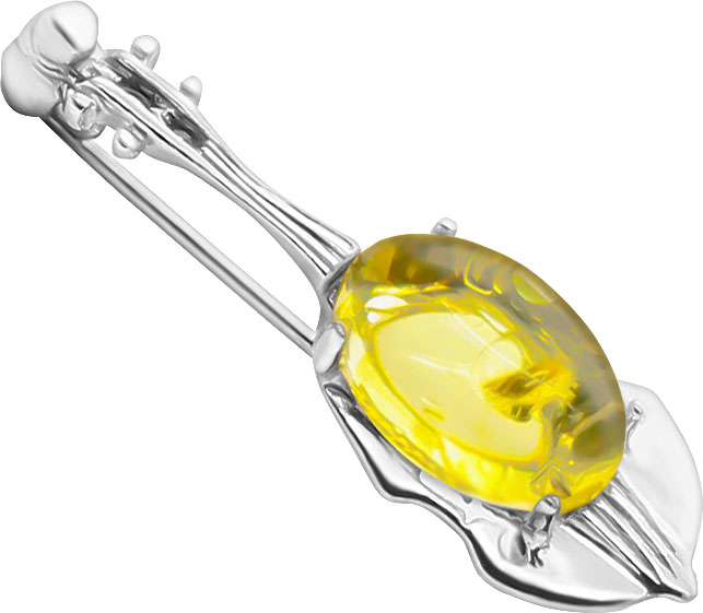 Серебряная брошь ''Скрипка'' Darvin 927021202AF с янтарем